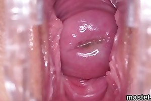 Hot and fantastic view of head of dick inside pink pussy almost ready to shoot sperm in hot orgasm sex act